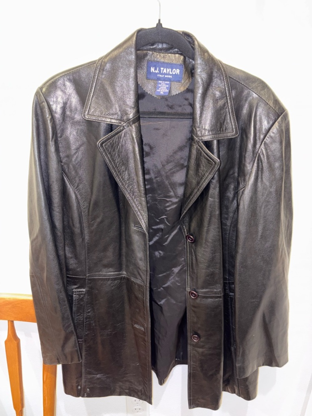 Black Leather Women's Coat - Classic Button Front